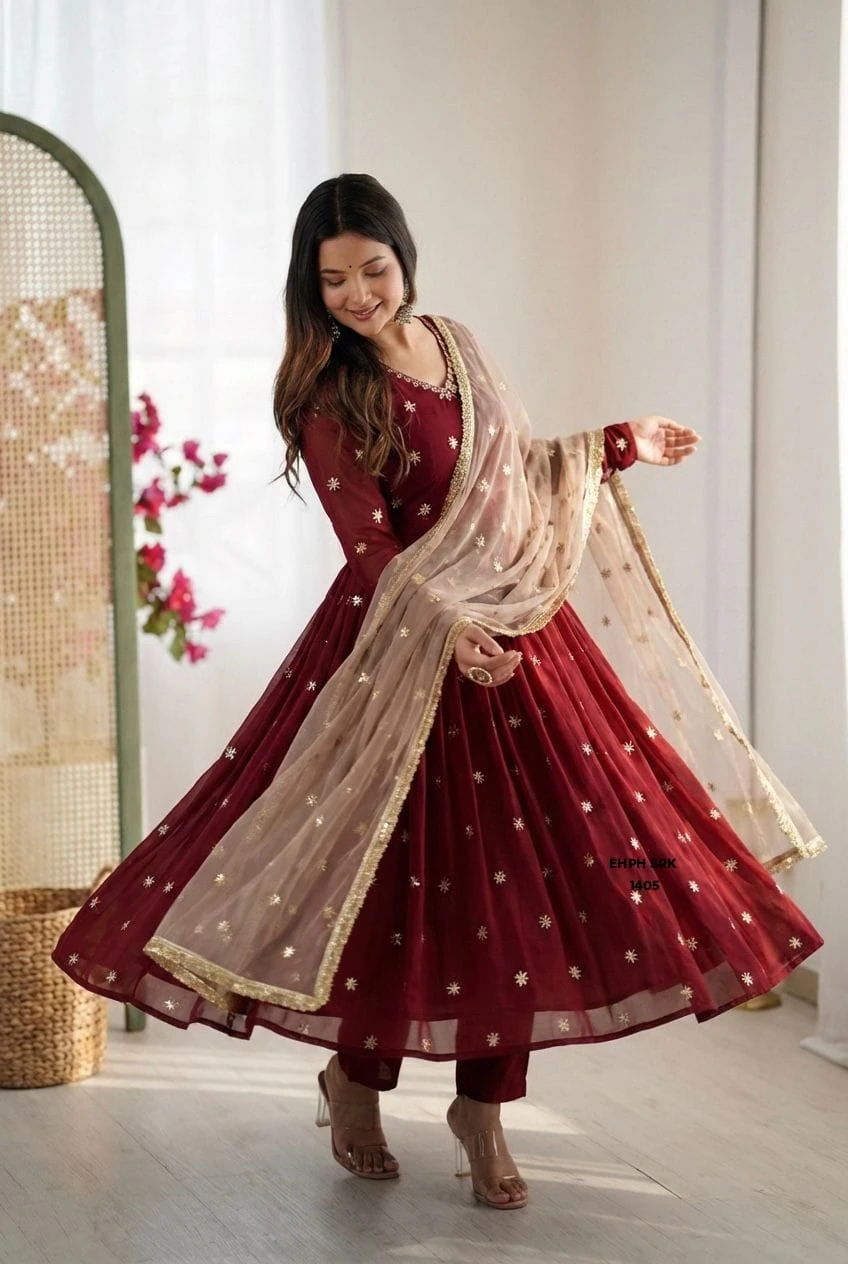 Women's Anarkali Salwar Suit Set with Embroidered Dupatta